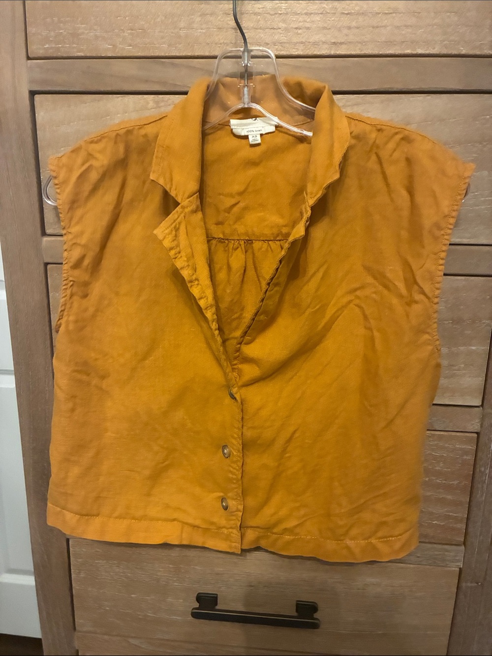 Lou & Grey Sleeveless Collared Button-Front Top in Mustard Yellow